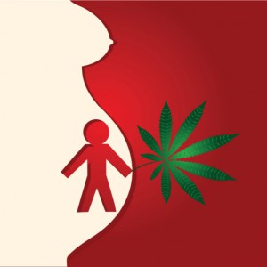 Illustration of baby in utero with marijuana leaf: WeedWired Cannabis Blog